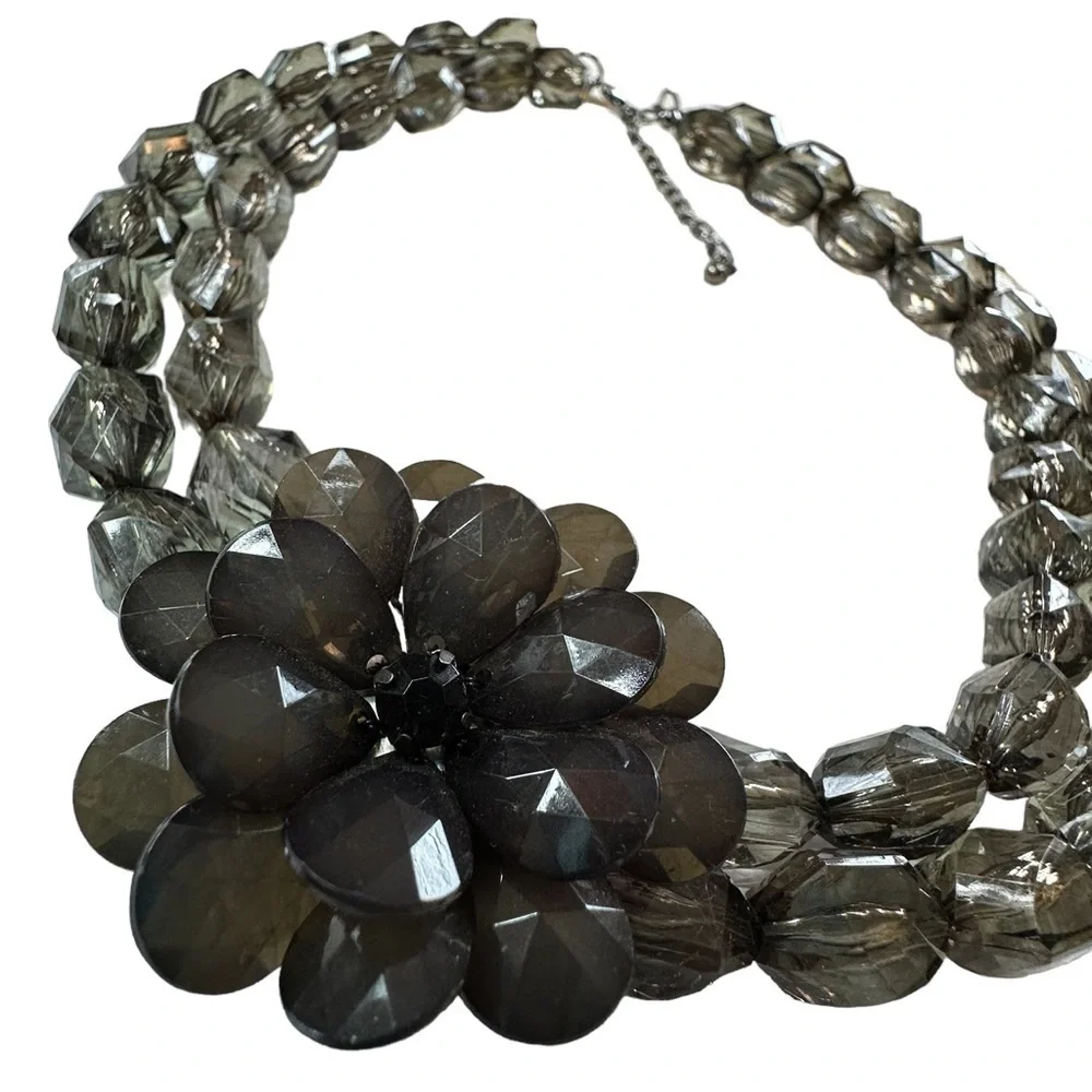 Stunning Beaded Large Flower Double Strand Statement Necklace